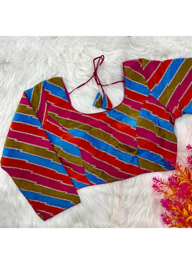 Pure Crepe Multi Colour Party Wear Leheriya Print Readymade Blouse